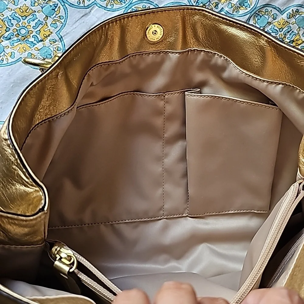 Coach Penelope Signature C Jacquard Metallic Gold Leather Tote Bag F15533